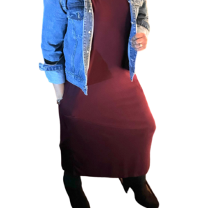 Full Length T-Shirt Dress in Burgandy